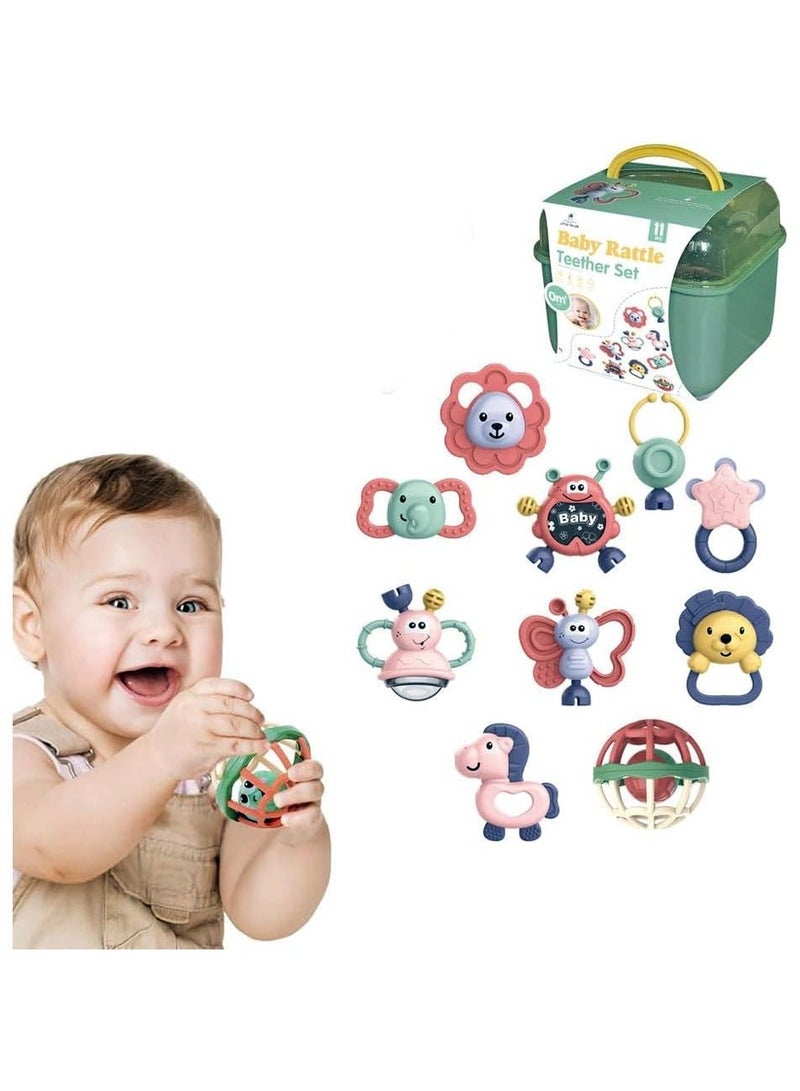 Infant Teether 11-Piece Newborn Teething Toy Set for Infants, BPA-Free Silicone Teethers, Sensory Teethers for Newborns 0–12 Months, Early Learning Hand-Grab Toys with Storage Box - Image 3